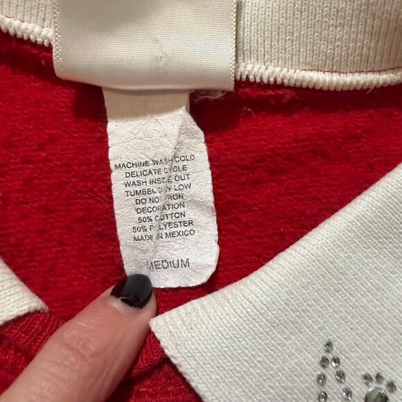 Vintage Cactus Bay Red/White Jeweled Christmas "Believe" Collared Sweatshirt- M - Picture 4 of 8